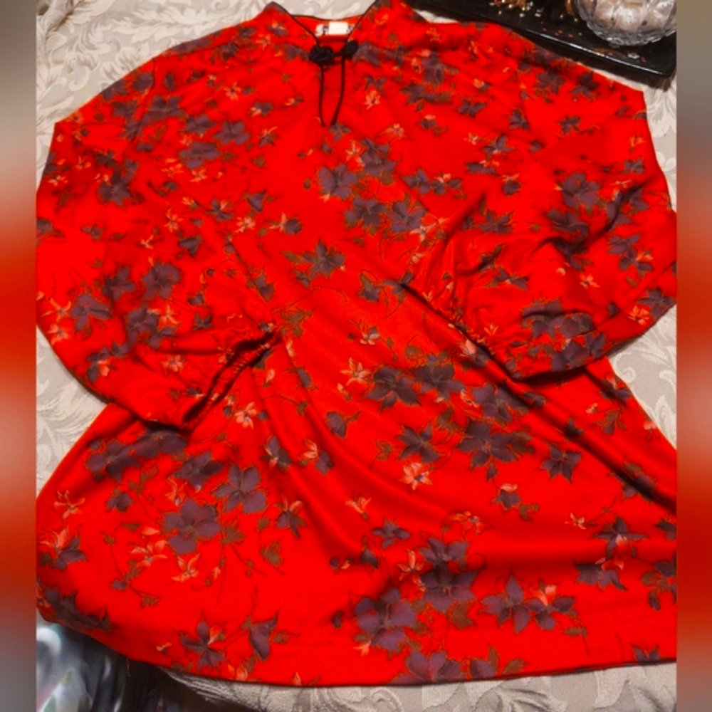 🎀⛩️🎀 Stellar Vintage 70's Asian Oriental Inspired Silky Soft Floral Top - 14 - Picture 6 of 13